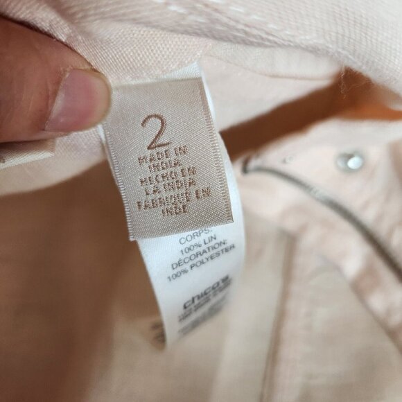 Chico’s 100% Linen Jacket Women’s  Zip Long Size 2 M 12  Eyelet Cutouts Pink‎ - Picture 5 of 16